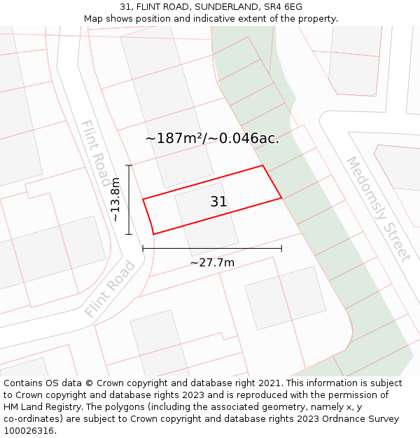 31, FLINT ROAD, SUNDERLAND, SR4 6EG: Plot and title map
