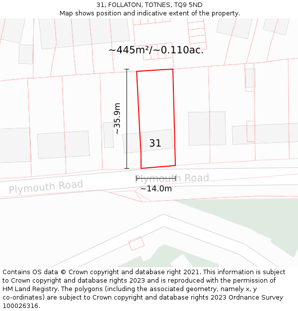 31, FOLLATON, TOTNES, TQ9 5ND: Plot and title map