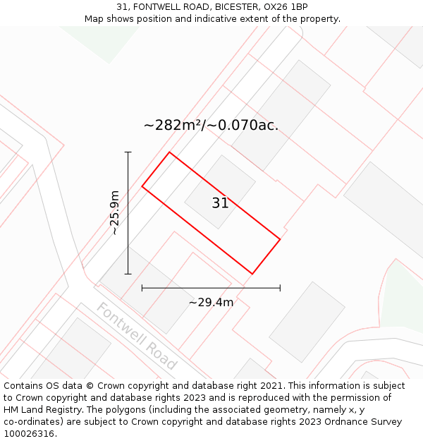 31, FONTWELL ROAD, BICESTER, OX26 1BP: Plot and title map