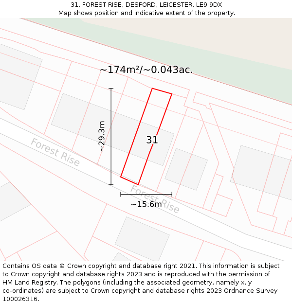 31, FOREST RISE, DESFORD, LEICESTER, LE9 9DX: Plot and title map