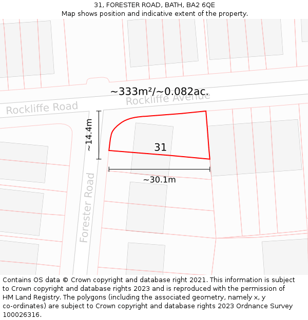 31, FORESTER ROAD, BATH, BA2 6QE: Plot and title map