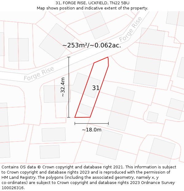31, FORGE RISE, UCKFIELD, TN22 5BU: Plot and title map