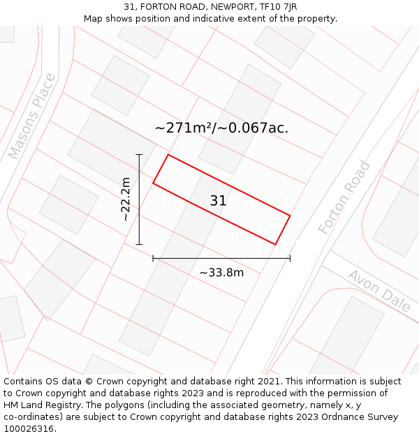 31, FORTON ROAD, NEWPORT, TF10 7JR: Plot and title map