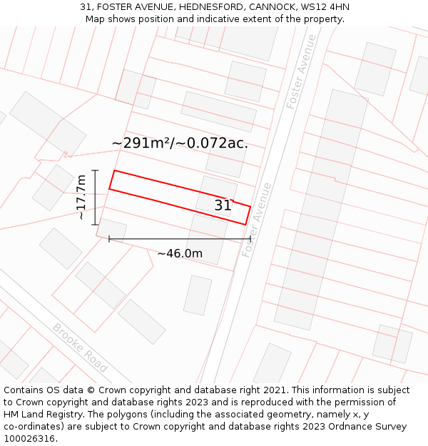 31, FOSTER AVENUE, HEDNESFORD, CANNOCK, WS12 4HN: Plot and title map