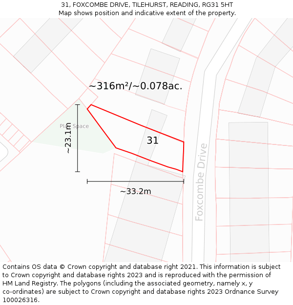 31, FOXCOMBE DRIVE, TILEHURST, READING, RG31 5HT: Plot and title map