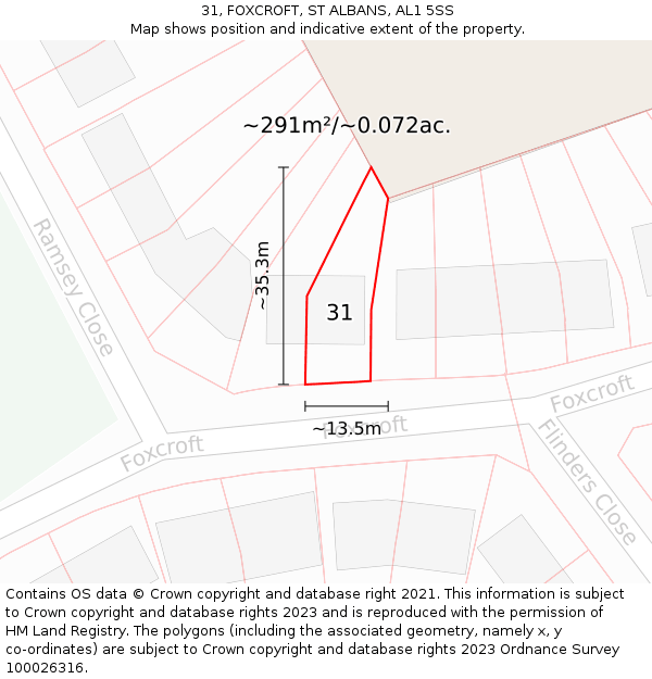 31, FOXCROFT, ST ALBANS, AL1 5SS: Plot and title map
