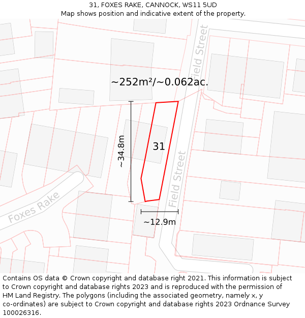 31, FOXES RAKE, CANNOCK, WS11 5UD: Plot and title map