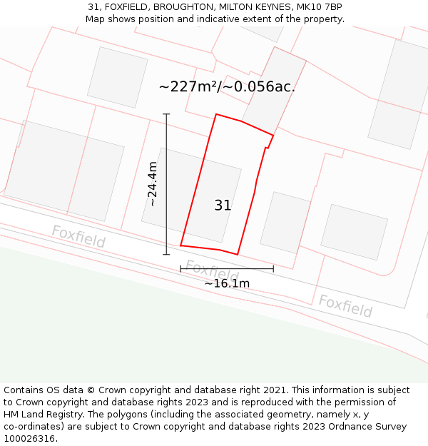 31, FOXFIELD, BROUGHTON, MILTON KEYNES, MK10 7BP: Plot and title map