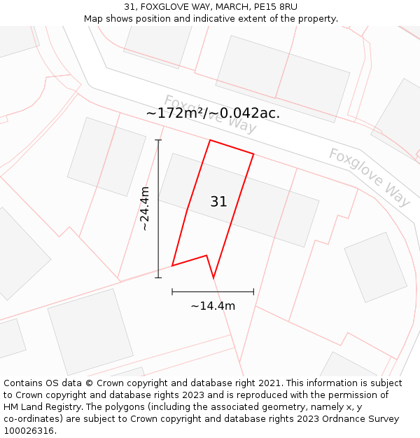 31, FOXGLOVE WAY, MARCH, PE15 8RU: Plot and title map