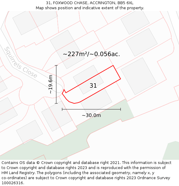 31, FOXWOOD CHASE, ACCRINGTON, BB5 6XL: Plot and title map