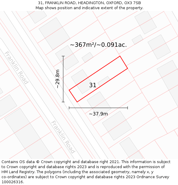 31, FRANKLIN ROAD, HEADINGTON, OXFORD, OX3 7SB: Plot and title map