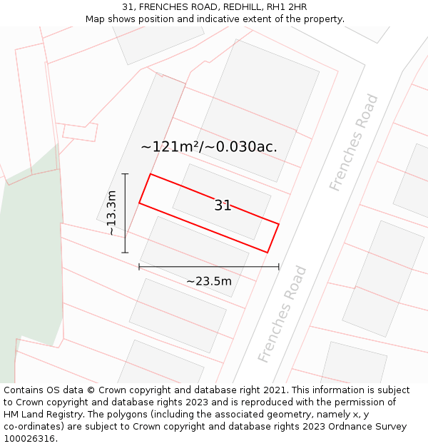 31, FRENCHES ROAD, REDHILL, RH1 2HR: Plot and title map