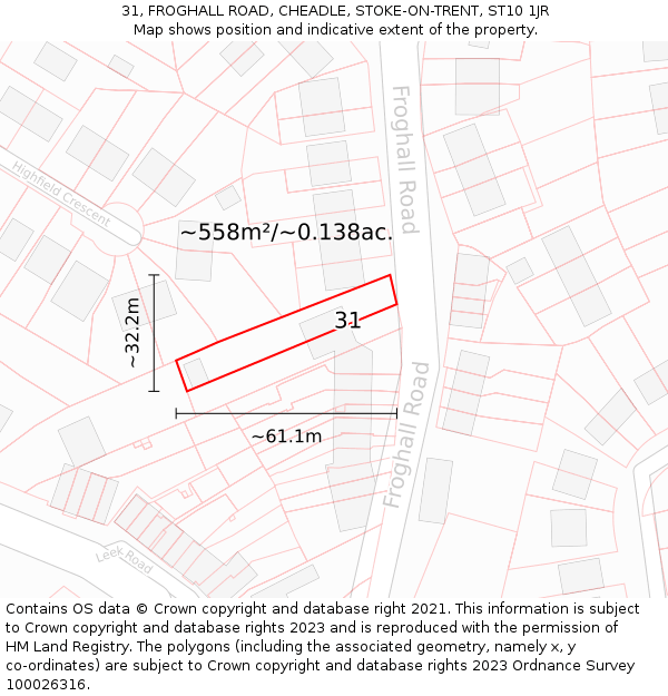 31, FROGHALL ROAD, CHEADLE, STOKE-ON-TRENT, ST10 1JR: Plot and title map