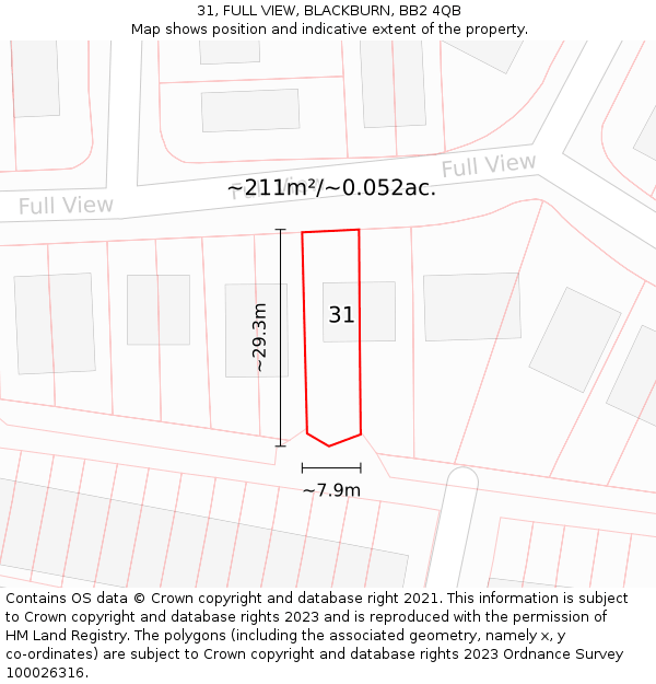 31, FULL VIEW, BLACKBURN, BB2 4QB: Plot and title map