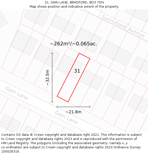 31, GAIN LANE, BRADFORD, BD3 7DN: Plot and title map