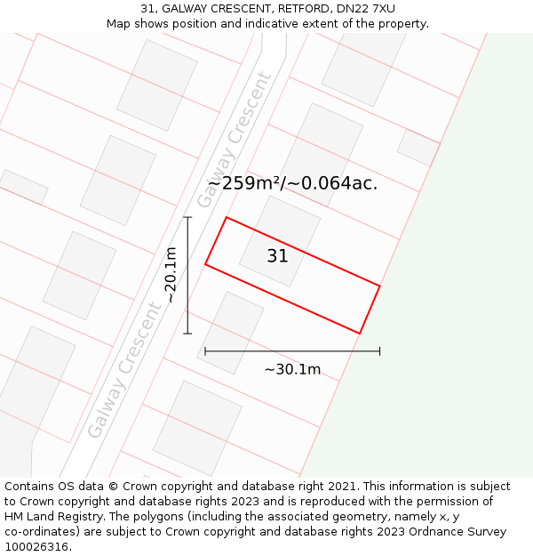 31, GALWAY CRESCENT, RETFORD, DN22 7XU: Plot and title map