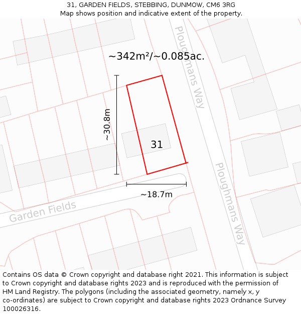 31, GARDEN FIELDS, STEBBING, DUNMOW, CM6 3RG: Plot and title map