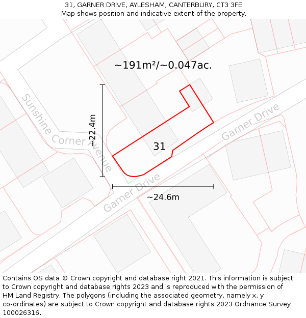 31, GARNER DRIVE, AYLESHAM, CANTERBURY, CT3 3FE: Plot and title map