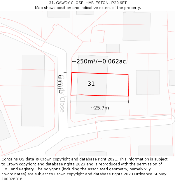 31, GAWDY CLOSE, HARLESTON, IP20 9ET: Plot and title map