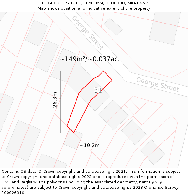 31, GEORGE STREET, CLAPHAM, BEDFORD, MK41 6AZ: Plot and title map