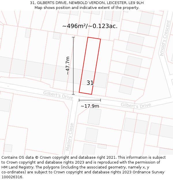 31, GILBERTS DRIVE, NEWBOLD VERDON, LEICESTER, LE9 9LH: Plot and title map