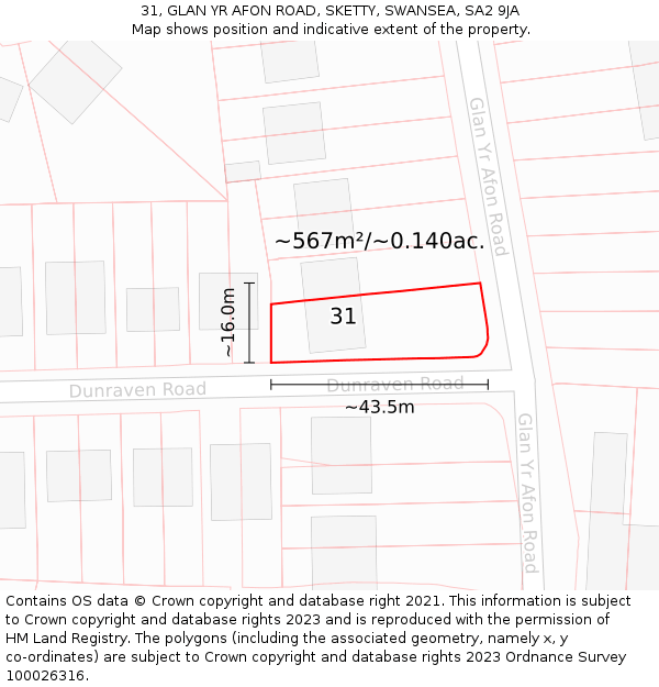 31, GLAN YR AFON ROAD, SKETTY, SWANSEA, SA2 9JA: Plot and title map