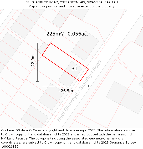 31, GLANRHYD ROAD, YSTRADGYNLAIS, SWANSEA, SA9 1AU: Plot and title map