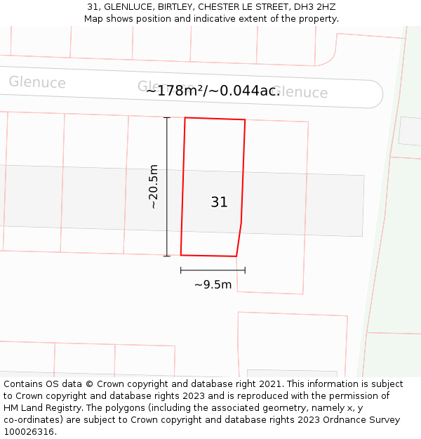 31, GLENLUCE, BIRTLEY, CHESTER LE STREET, DH3 2HZ: Plot and title map