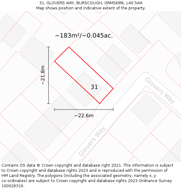 31, GLOVERS WAY, BURSCOUGH, ORMSKIRK, L40 5AA: Plot and title map