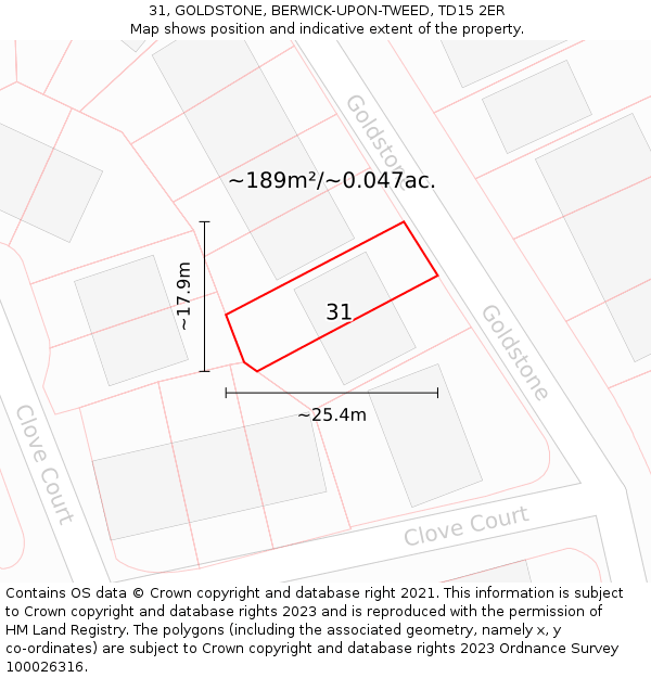 31, GOLDSTONE, BERWICK-UPON-TWEED, TD15 2ER: Plot and title map