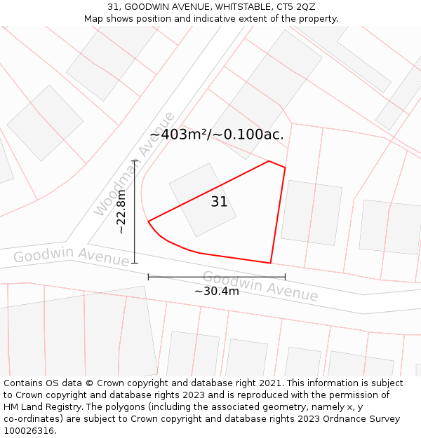 31, GOODWIN AVENUE, WHITSTABLE, CT5 2QZ: Plot and title map