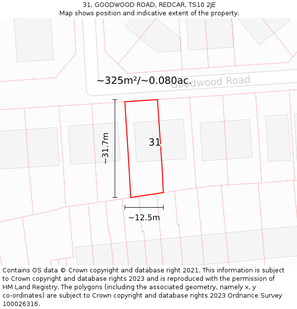 31, GOODWOOD ROAD, REDCAR, TS10 2JE: Plot and title map