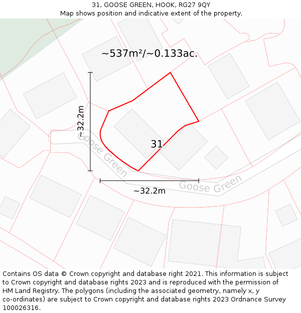 31, GOOSE GREEN, HOOK, RG27 9QY: Plot and title map