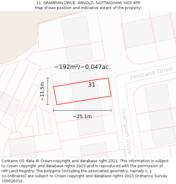 31, GRAMPIAN DRIVE, ARNOLD, NOTTINGHAM, NG5 9PR: Plot and title map