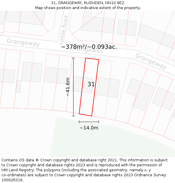 31, GRANGEWAY, RUSHDEN, NN10 9EZ: Plot and title map