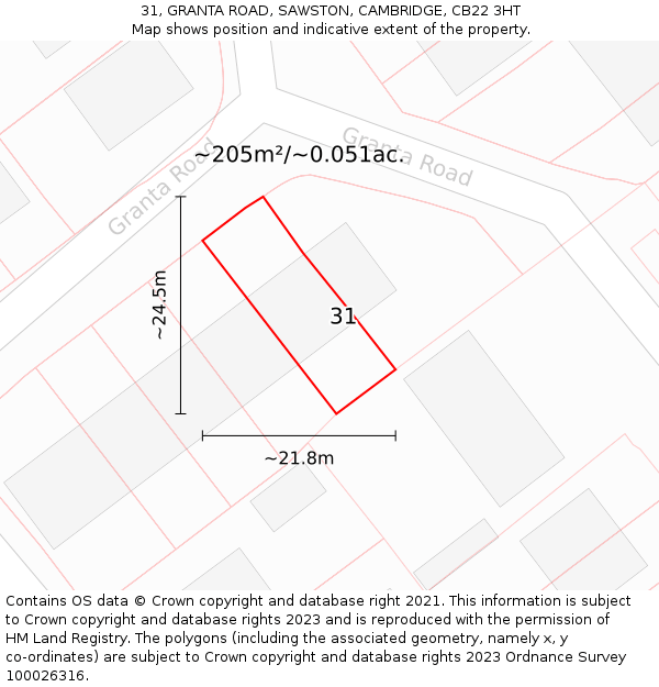 31, GRANTA ROAD, SAWSTON, CAMBRIDGE, CB22 3HT: Plot and title map