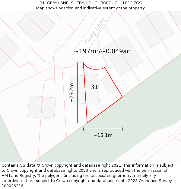 31, GRAY LANE, SILEBY, LOUGHBOROUGH, LE12 7GS: Plot and title map