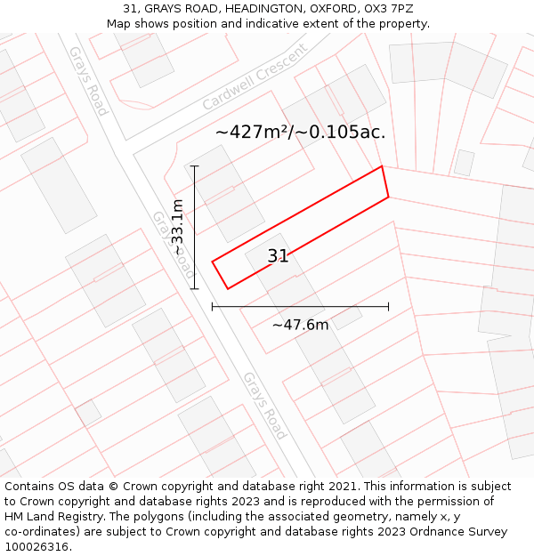 31, GRAYS ROAD, HEADINGTON, OXFORD, OX3 7PZ: Plot and title map