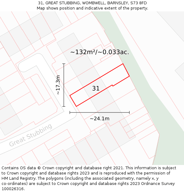 31, GREAT STUBBING, WOMBWELL, BARNSLEY, S73 8FD: Plot and title map