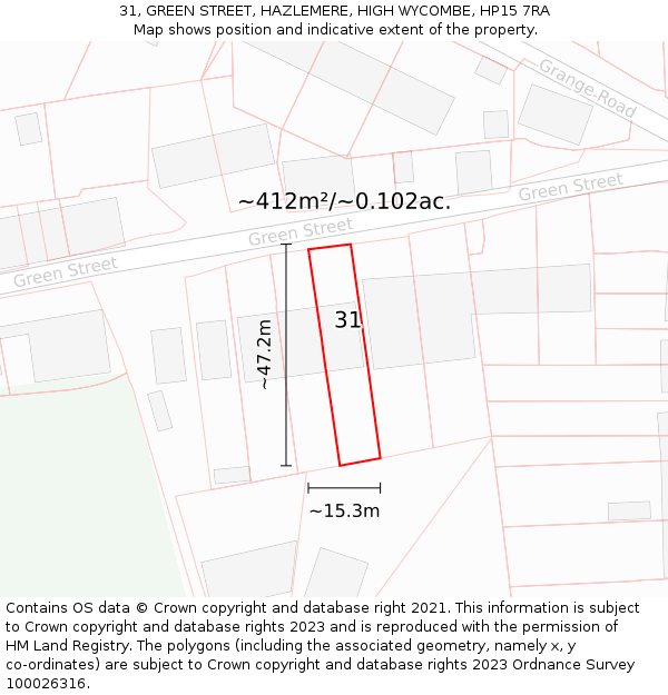 31, GREEN STREET, HAZLEMERE, HIGH WYCOMBE, HP15 7RA: Plot and title map