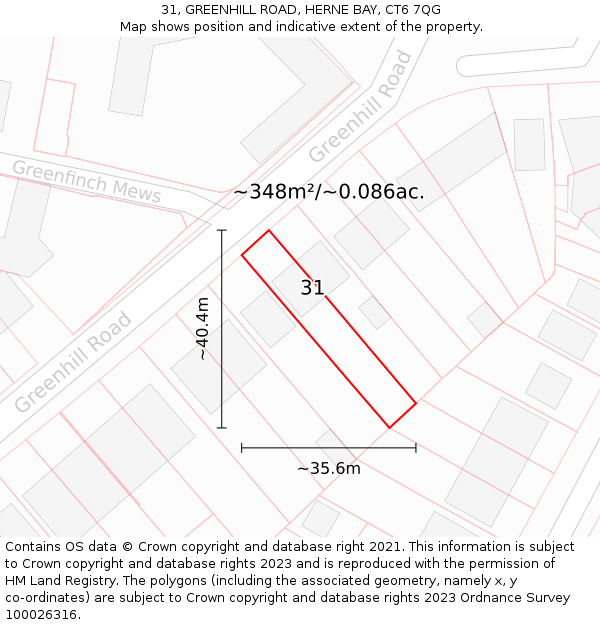 31, GREENHILL ROAD, HERNE BAY, CT6 7QG: Plot and title map