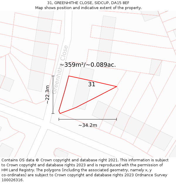 31, GREENHITHE CLOSE, SIDCUP, DA15 8EF: Plot and title map