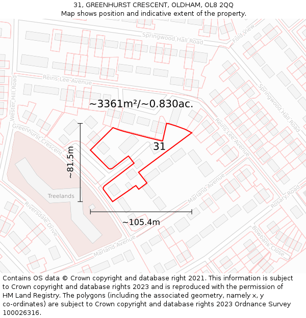 31, GREENHURST CRESCENT, OLDHAM, OL8 2QQ: Plot and title map