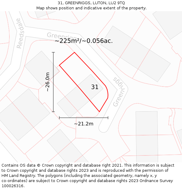 31, GREENRIGGS, LUTON, LU2 9TQ: Plot and title map