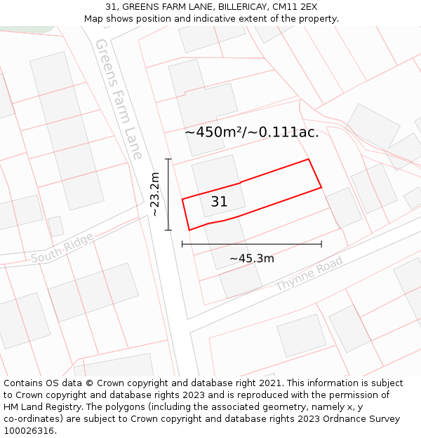 31, GREENS FARM LANE, BILLERICAY, CM11 2EX: Plot and title map