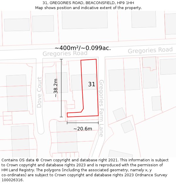 31, GREGORIES ROAD, BEACONSFIELD, HP9 1HH: Plot and title map