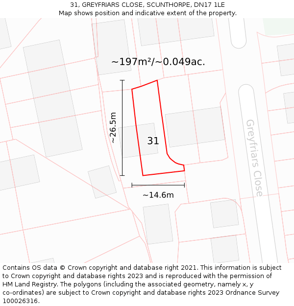 31, GREYFRIARS CLOSE, SCUNTHORPE, DN17 1LE: Plot and title map