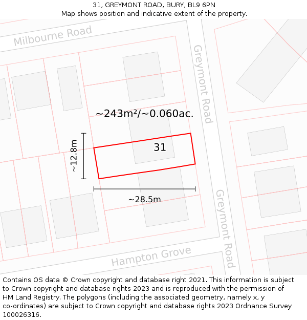 31, GREYMONT ROAD, BURY, BL9 6PN: Plot and title map
