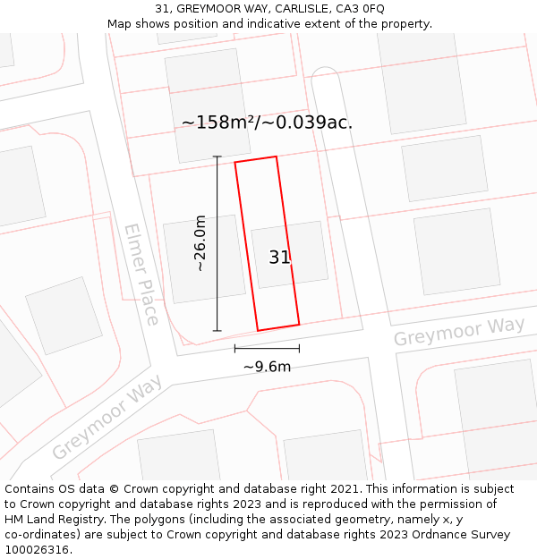 31, GREYMOOR WAY, CARLISLE, CA3 0FQ: Plot and title map