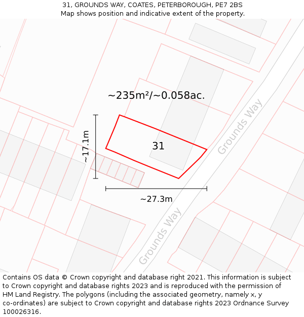 31, GROUNDS WAY, COATES, PETERBOROUGH, PE7 2BS: Plot and title map